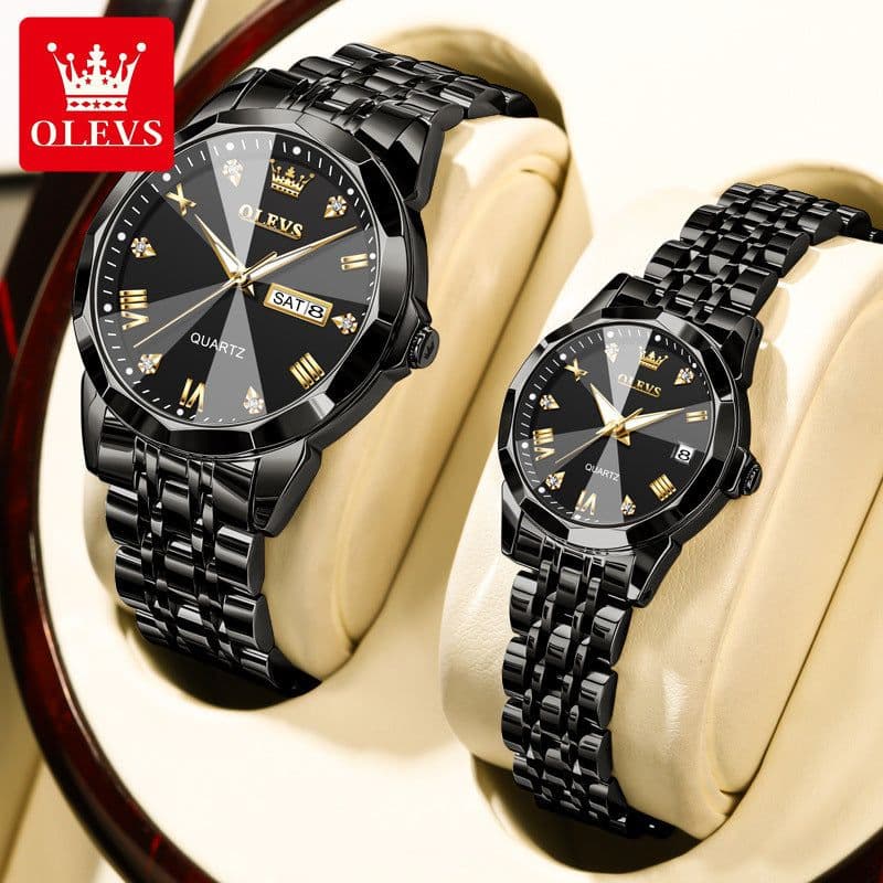 image-OLEVS Couple Watches Stainless Steel Quartz 30M