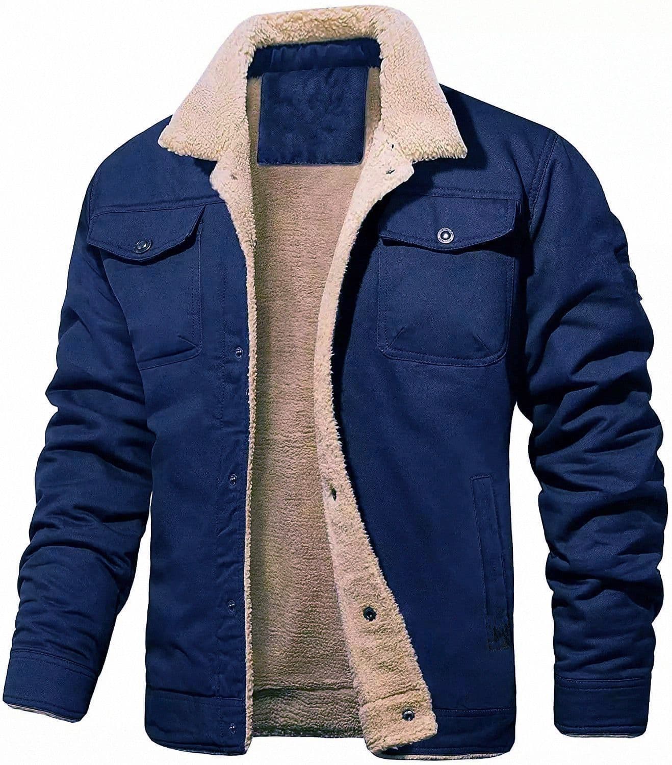 image-Men's Jacket - Army Green Fleece Lined Work Casual Coat