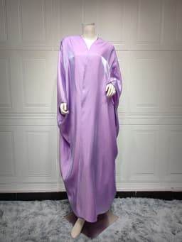 image-Polyester Bright Satin Robe - Dark Pink Long Sleeve