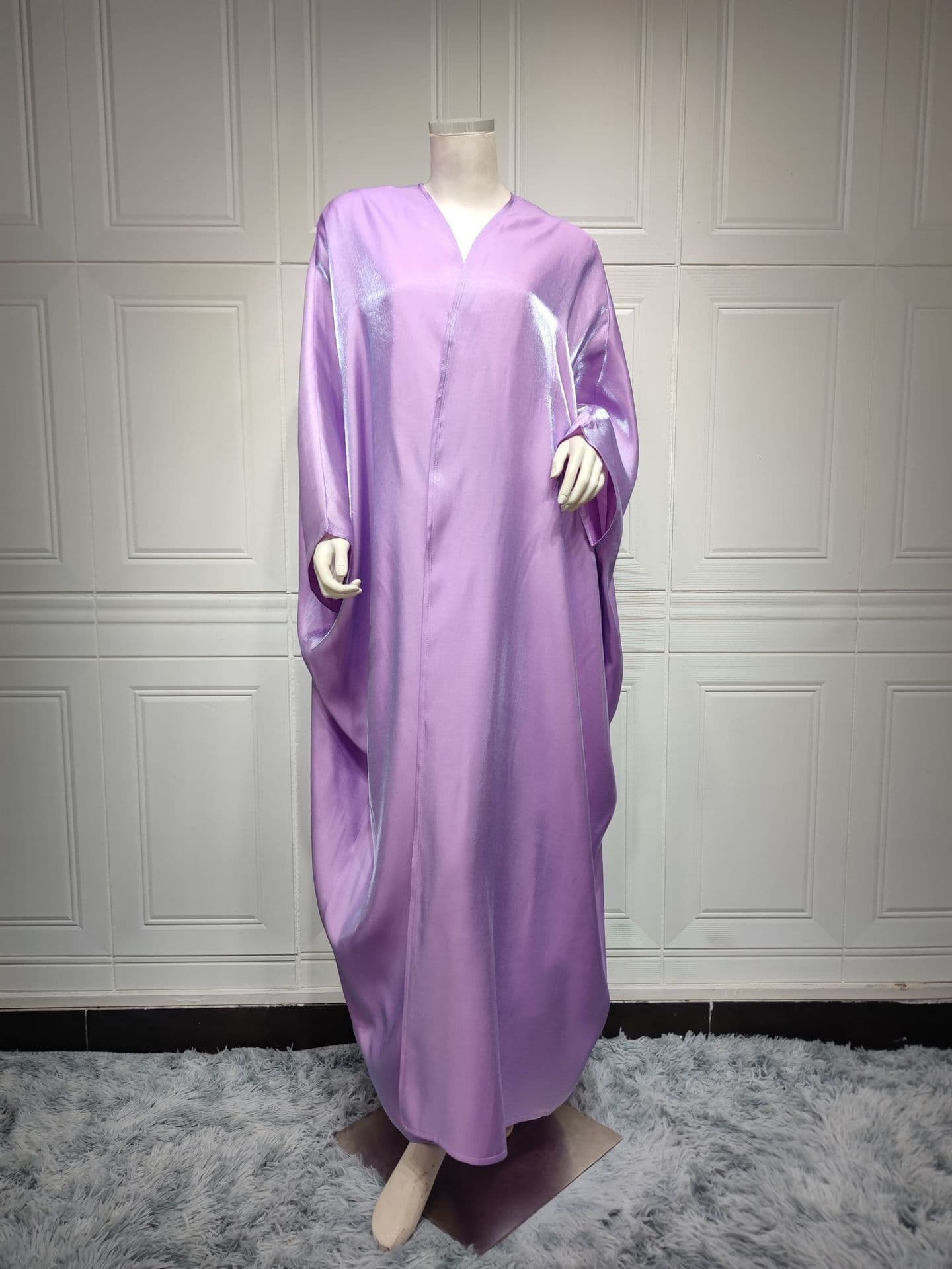 image-Polyester Bright Satin Robe - Dark Pink Long Sleeve