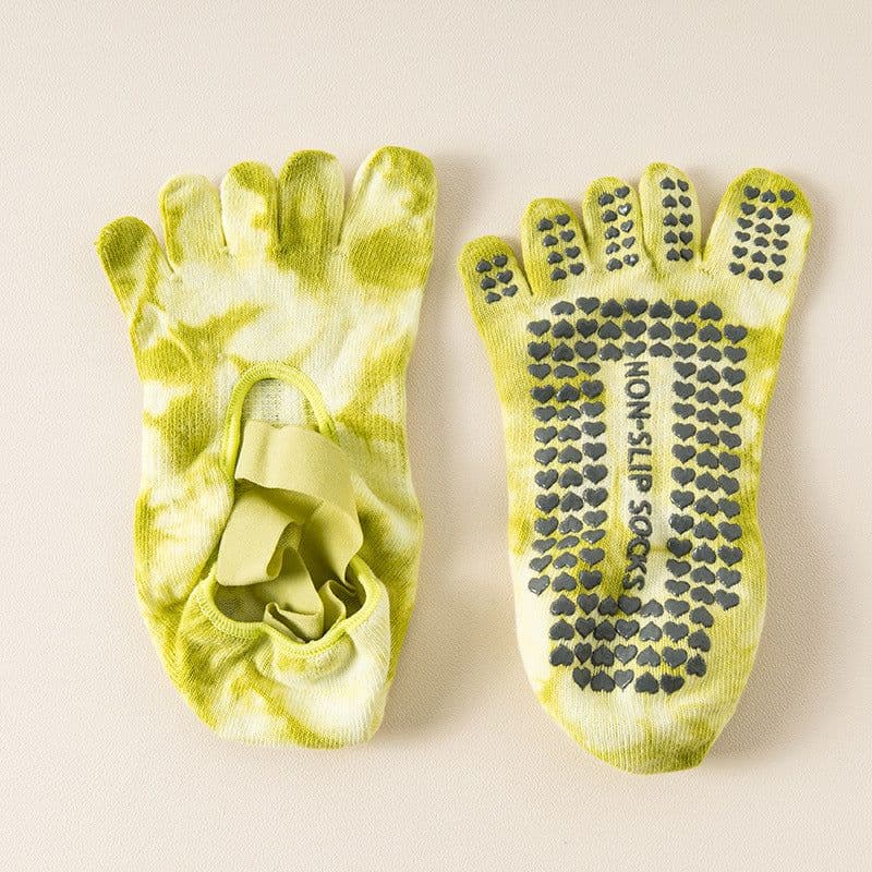 image-Women's Tie-Dye Five-Toe Yoga Socks - Non-Slip Cotton