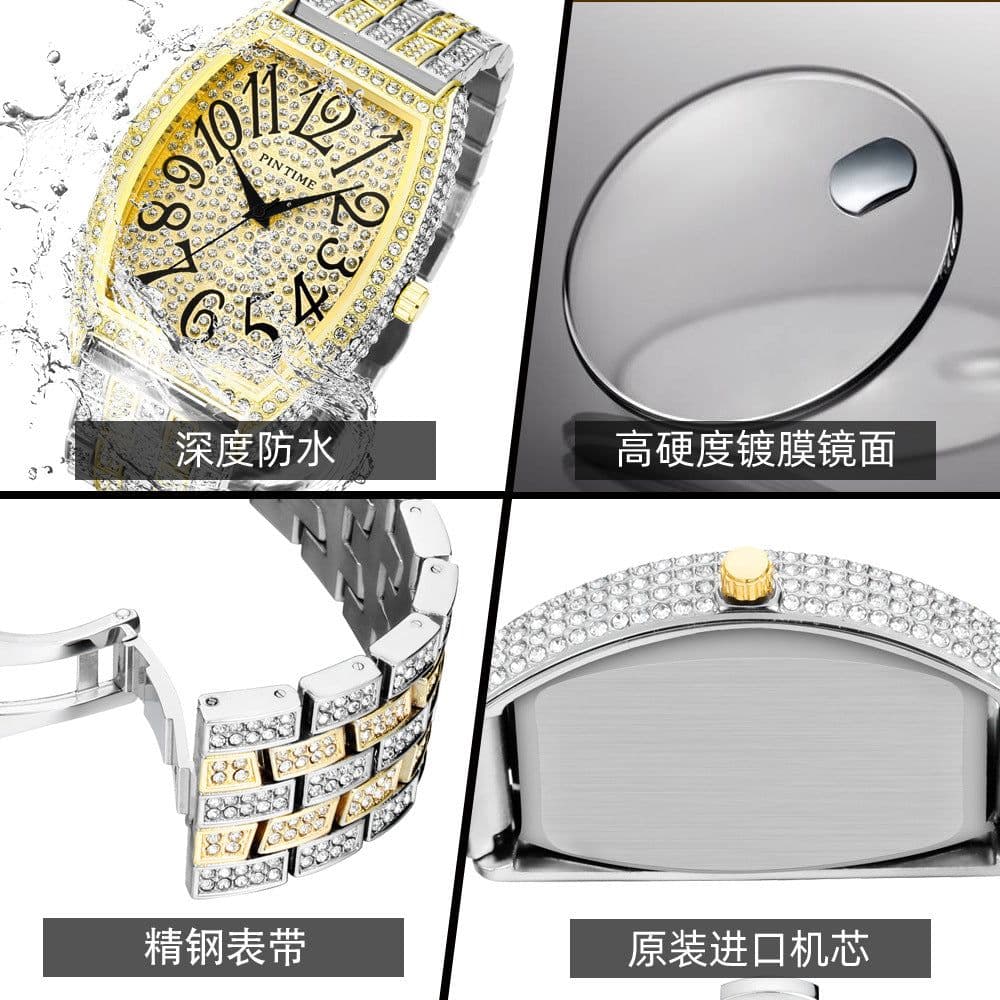 image-Pintime Men's Diamond Watch - Silver 50mm Sports Quartz