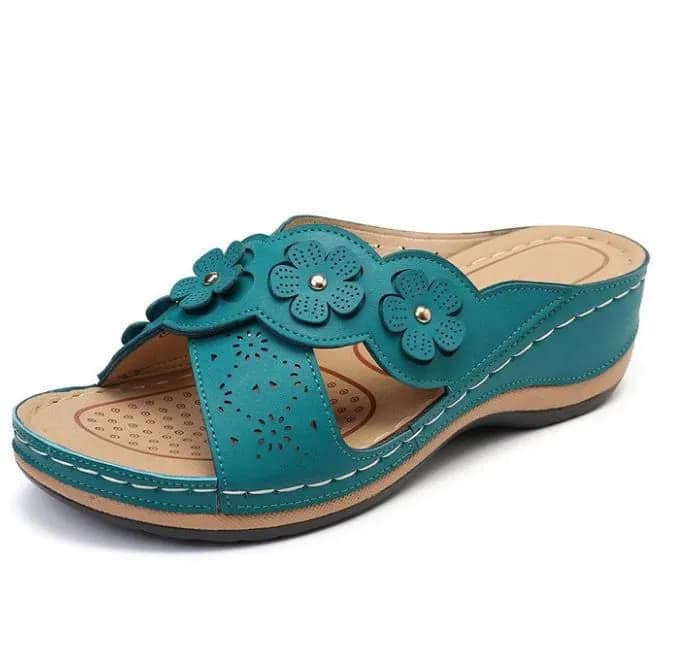image-European and American Multicolor Cross Retro Flowers Super Flat Bottom Round Toe Casual Beach Ladies Sandals Slippers Ladies Foreign Trade