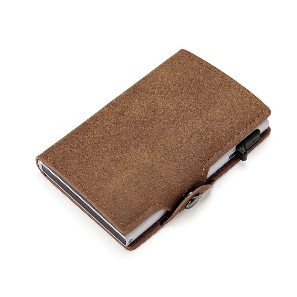 image-Manufacturer wholesale RFID anti-theft brush aluminum alloy side push test card bag Amazon men's retro PU leather wallet customization