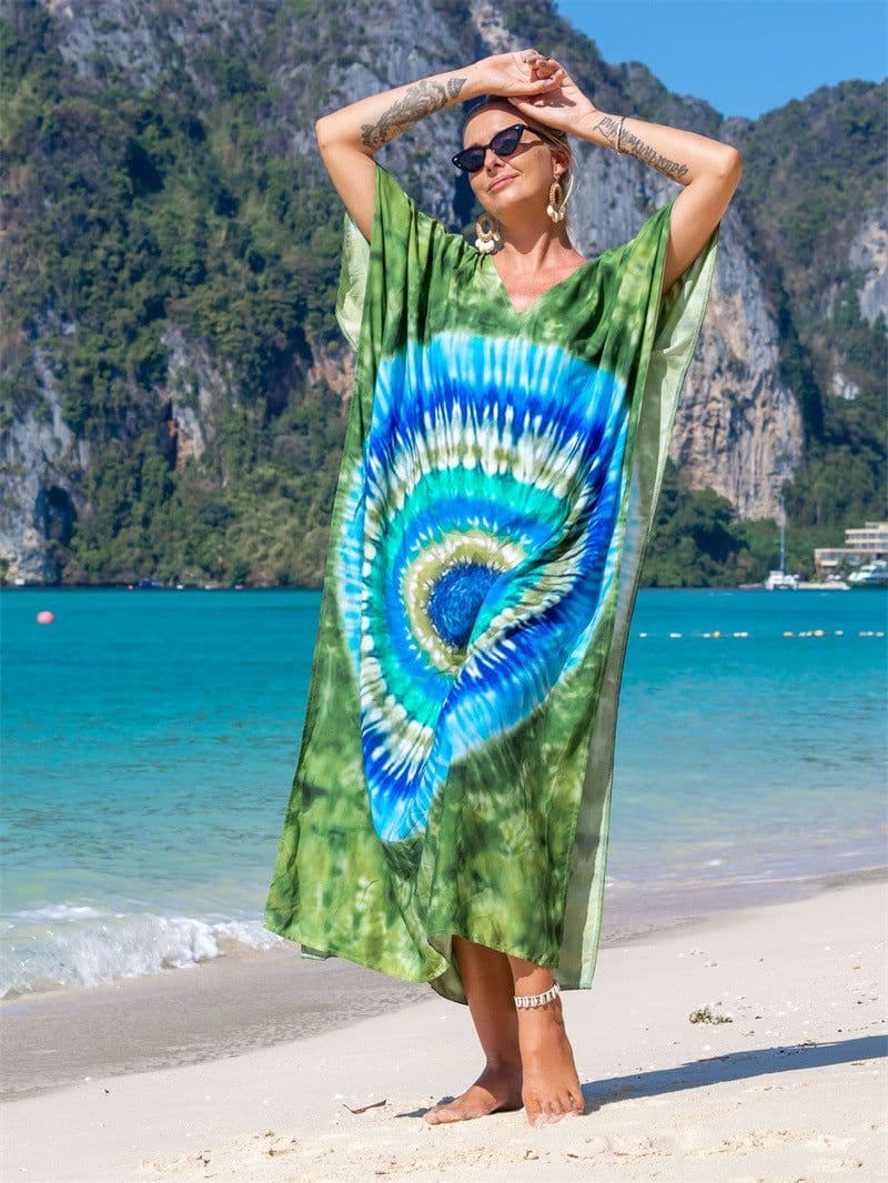 image-European & American Beach Blouse Skirt - Rayon, Green Heart, One Size Fits All