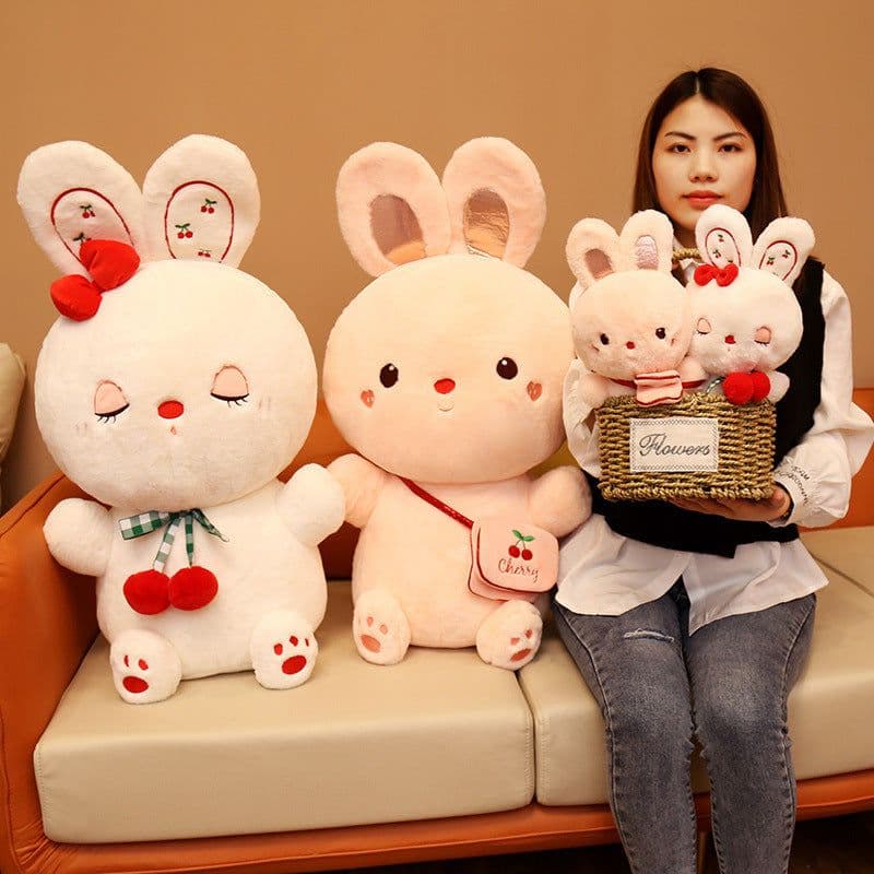 image-Cartoon Peach Bunny Plush Toy - Cherry Rabbit Doll Gift for Kids