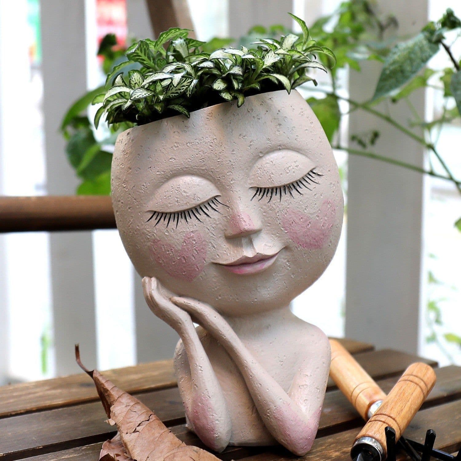 image-Resin Boo Girl Flower Pot Nordic Green Decorative