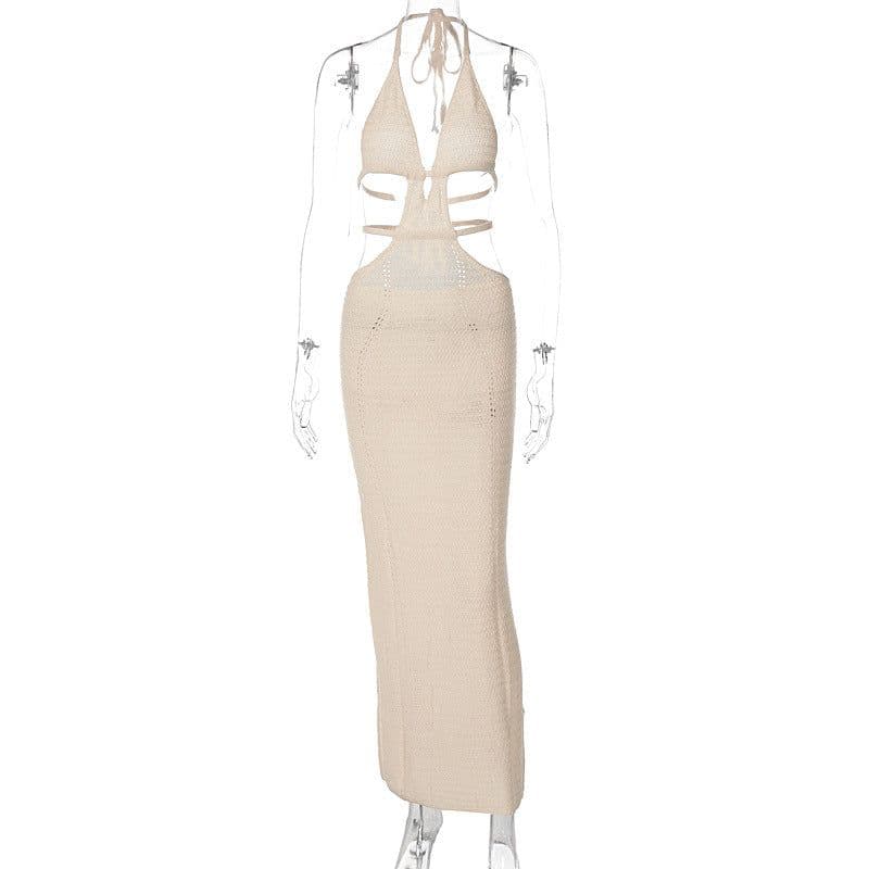 image-European and American ins style hot selling new sexy street style pure desire hanging neck wrapping chest hollow stitching tie dress for women