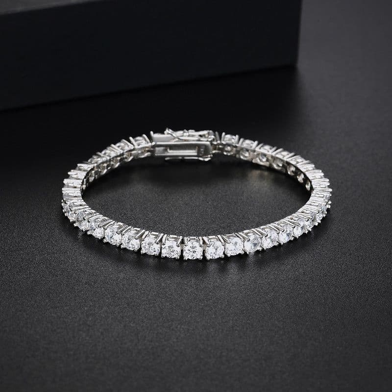 image-Men's Sterling Silver Tennis Bracelet - Rose Gold 23cm