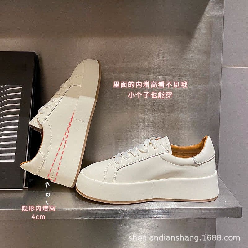 image-White Leather Height Increasing Sneakers - Women