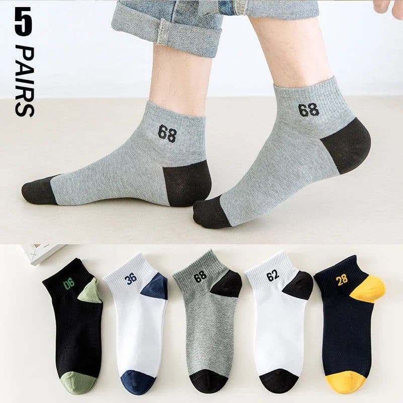image-Men's Ankle Socks - Breathable Cotton Sports Socks