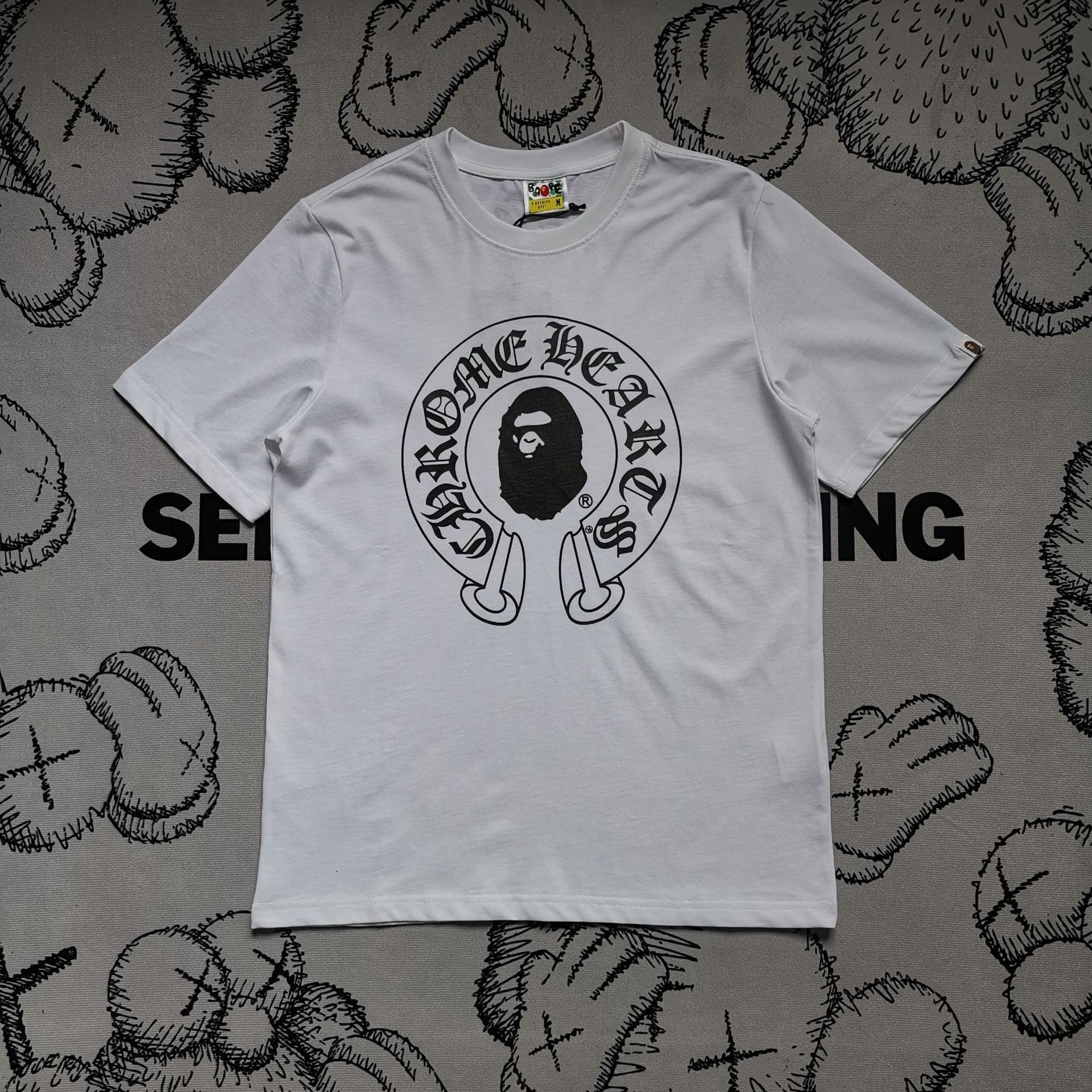 image-Men's Cotton T-Shirt - White Monkey Print Short Sleeve