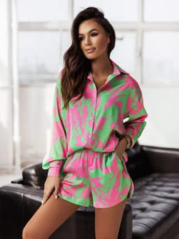 image-Women's Casual Shirt Shorts Set - Multicolor