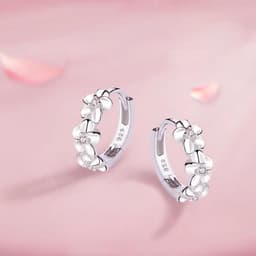 image-S925 Silver Flower Earrings - Camellia Zircon