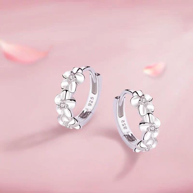 image-S925 Silver Flower Earrings - Camellia Zircon