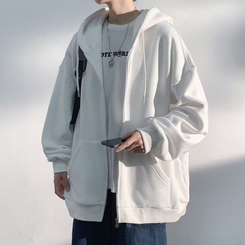 image-Men's Hooded Cardigan Sweatshirt - Dark Gray, 5XL, Loose Fit