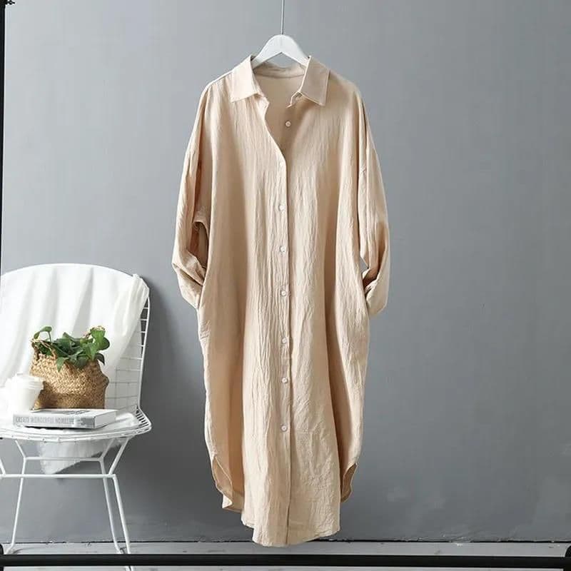image-Cotton Linen Shirt Women White Cardigan POLO