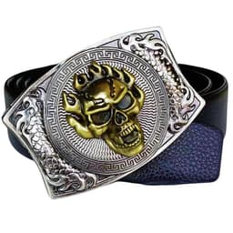 image-Men's Belt Knife - Trendy PU Leather, Alloy Buckle, 130cm