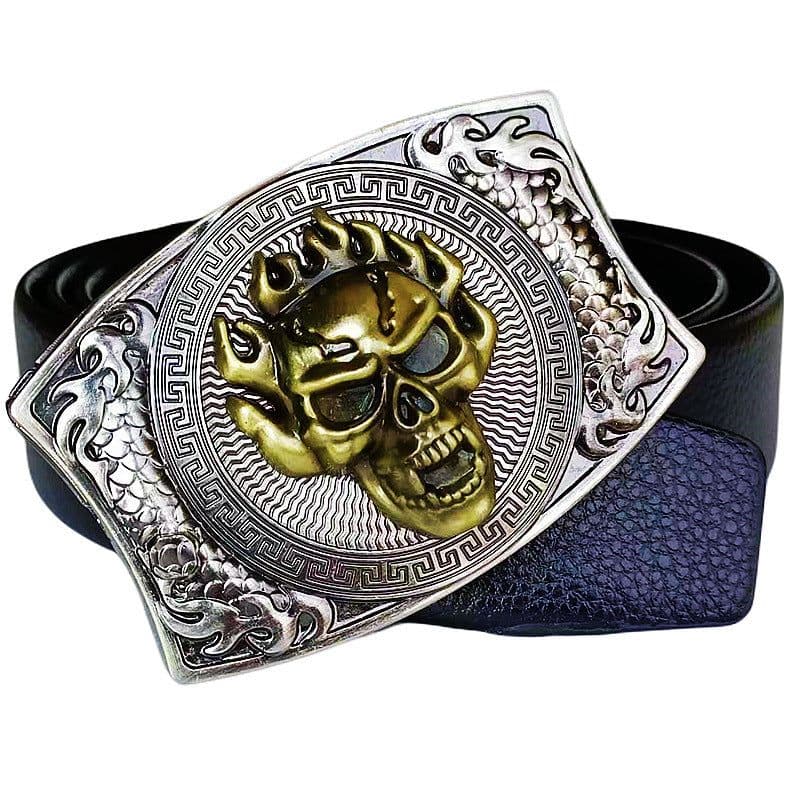 image-Men's Belt Knife - Trendy PU Leather, Alloy Buckle, 130cm