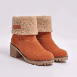 image-European & American Fur Boots, Women's Wool Short Snow Boots, Plus Size, Orange, Medium Heel