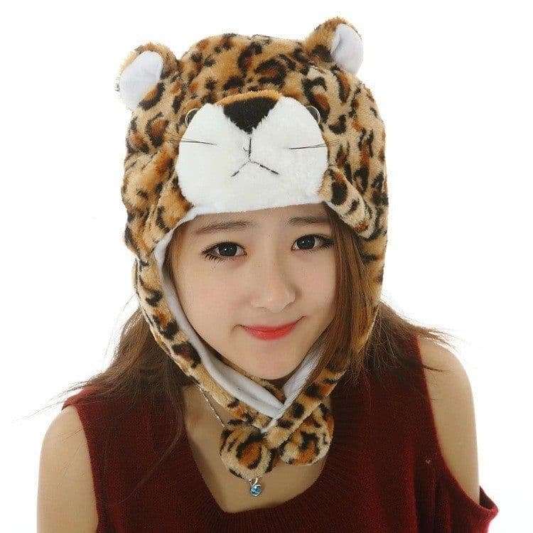 image-Women's Pink Plush Knit Hat - Cartoon Cat Dome Style