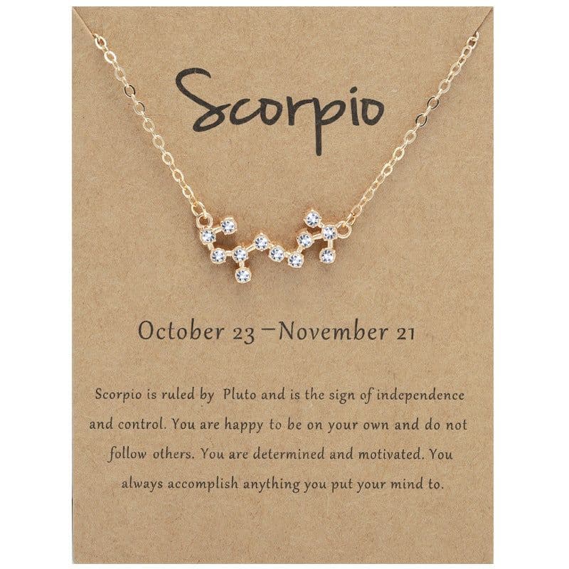image-Yulu 12-Constellation Diamond Necklace Alloy Clavicle Chain - Brown
