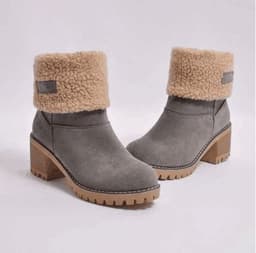 image-European & American Fur Boots, Women's Wool Short Snow Boots, Plus Size, Orange, Medium Heel