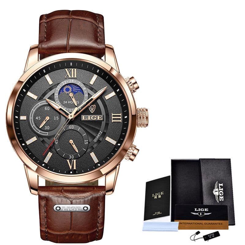image-Lige Quartz Chronograph Watch - Business Style