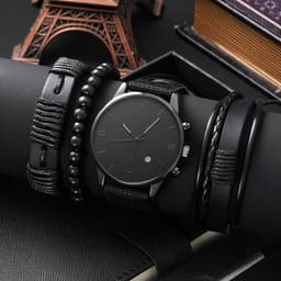 image-Men's Suit Gift Watch Set 4pcs Quartz Calendar Bracelet Watch