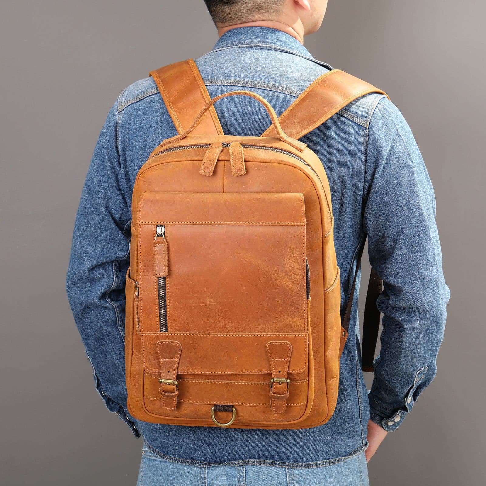 image-MASIWEI crazy horse leather backpack men's leather large capacity 2022 new outdoor men's computer bag backpack tide