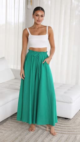 image-Mu Orange Wide-Leg Pants - Green High-Waist 2XL