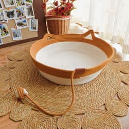 image-Rattan Cat Nest - Brown Woven Pet Bed