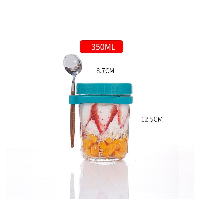 image-Oatmeal Cup Overnight Oatmeal Cup Breakfast Cup with Spoon Lid Mason Cup Glass Salad Jar Yogurt Cup