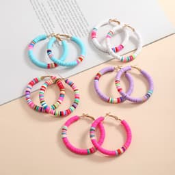 image-Cross-border European and American ins style simple bohemian C-shaped earrings female handmade colorful soft pottery personality earrings female