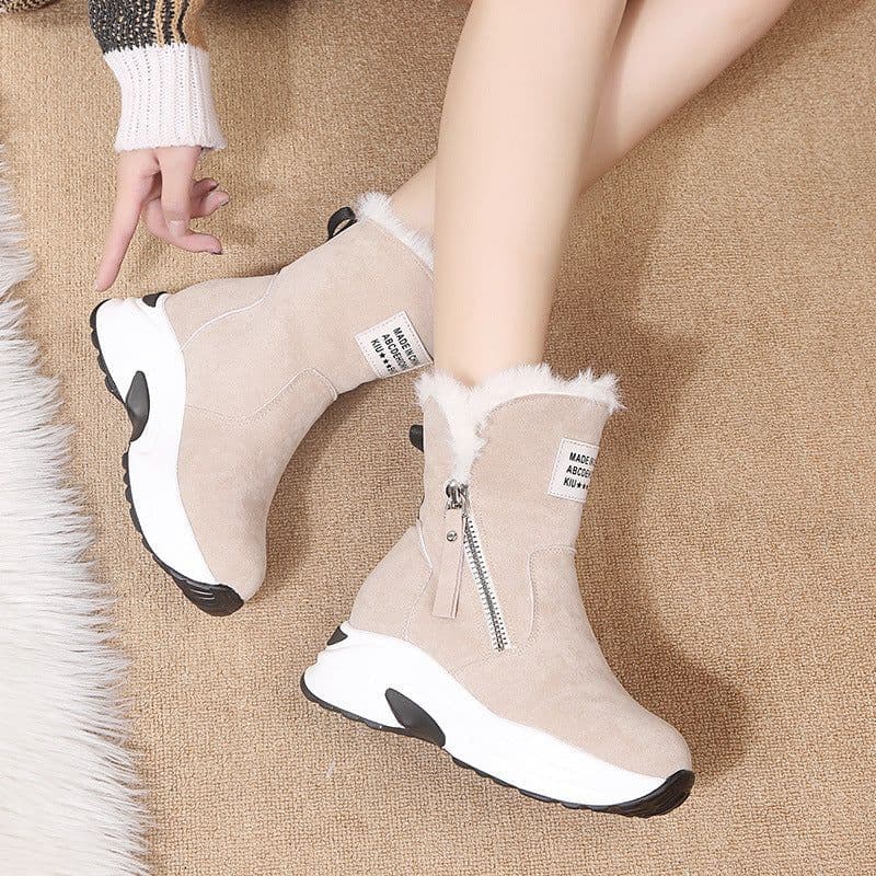 image-2022 winter new round toe plus velvet warm side zipper low-cut flat-soled casual student women's snow boots