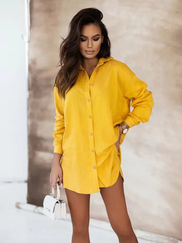 image-Women's Casual Shirt Shorts Set - Multicolor
