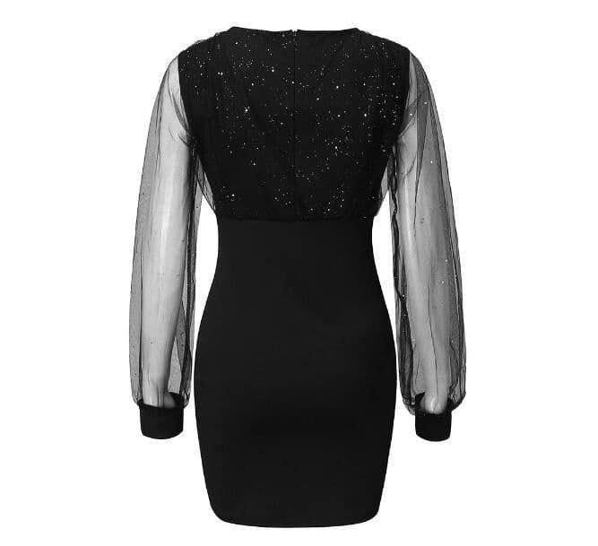 image-2022 European and American mesh V-neck sequined dress slim sexy dress ready for sale 0.22g