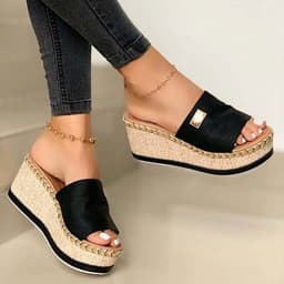 image-Large Size Women's Wedge Sandals - Dark Brown, EU 43, Non-Slip, 2020