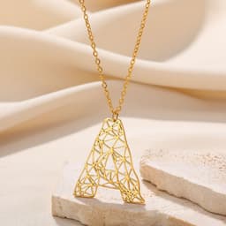 image-European and American new 26 English letter necklace hollow exaggerated large letter necklace men and women same style letter pendant necklace