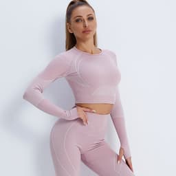 image-Women's Pink Fitness Set - Long Sleeve Top & Yoga Pants