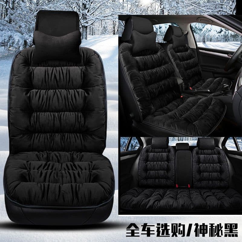 image-Plush winter car seat cushion three pieces down cotton full car cover cushion cover thick universal car cushion wool cushion winter