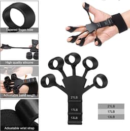 image-Silicone Wrist Tensioner, 5-Finger Exercise Trainer, Silica Gel, Black & Gray