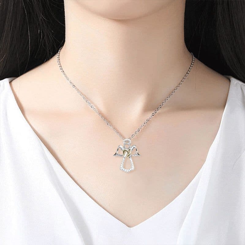 image-Angel Wings Love Pendant Necklace - Two-Tone Alloy