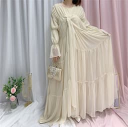 image-Loriya Belted Puff Sleeve Cardigan - Black Long Pleated