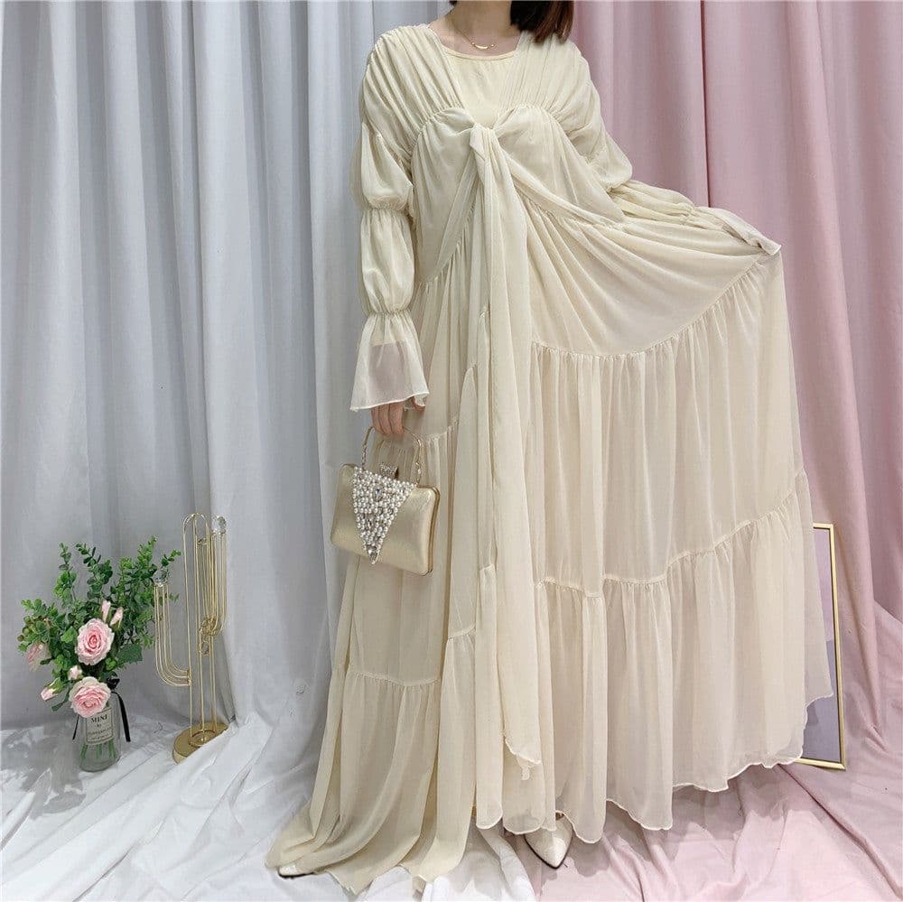 image-Loriya Belted Puff Sleeve Cardigan - Black Long Pleated