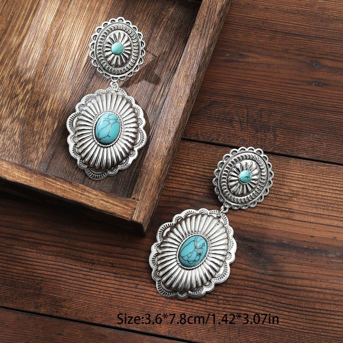 image-Retro Gothic Turquoise Flower Earrings