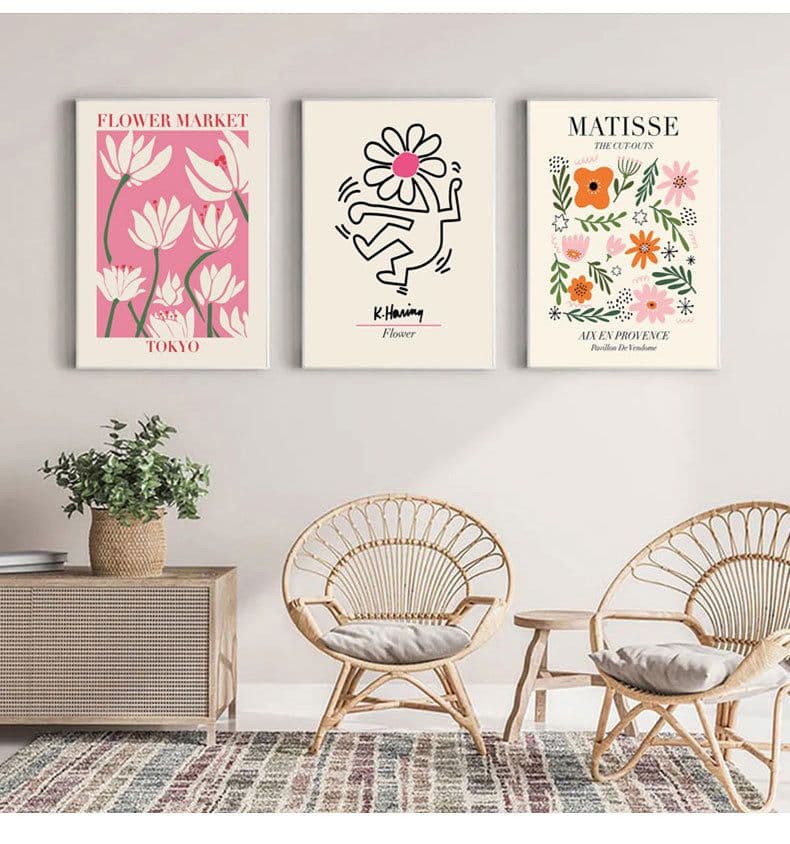 image-Canvas Flower Painting Triptych - Modern 60x90cm
