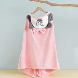 image-Bo Chuhui Long-eared Monkey Hooded Bathrobe - Purple Coral Fleece