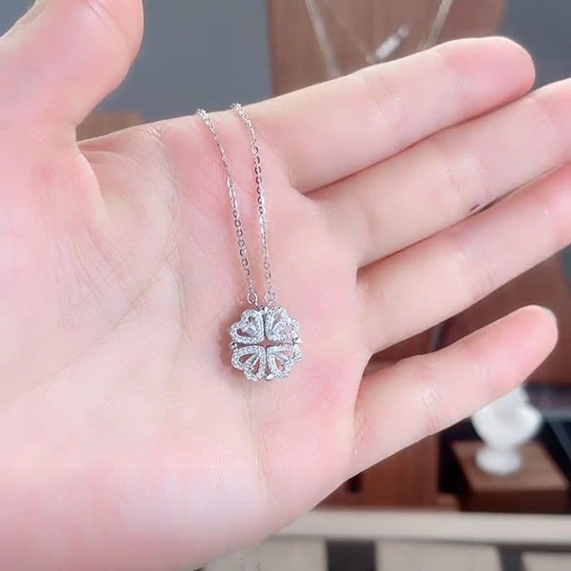 image-Titanium Steel Clover Necklace Women - Heart Pendant