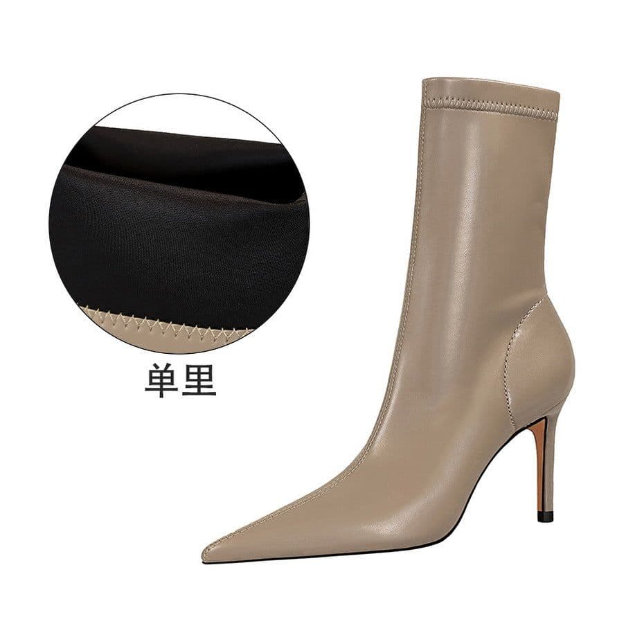 image-BIGTREE Stiletto High Heel Boots - Khaki Pointy Toe